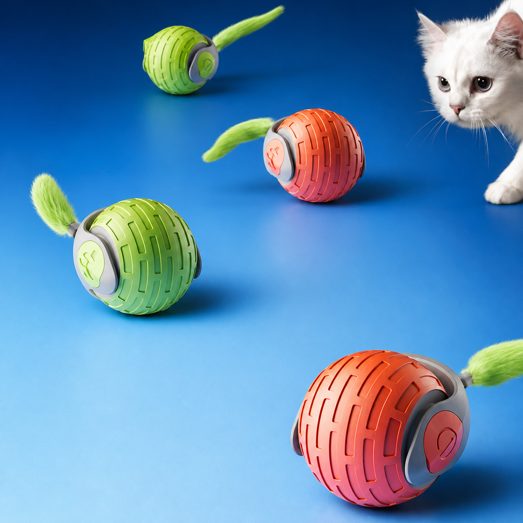 Balles interactives automatiques pour chat en vert et rouge