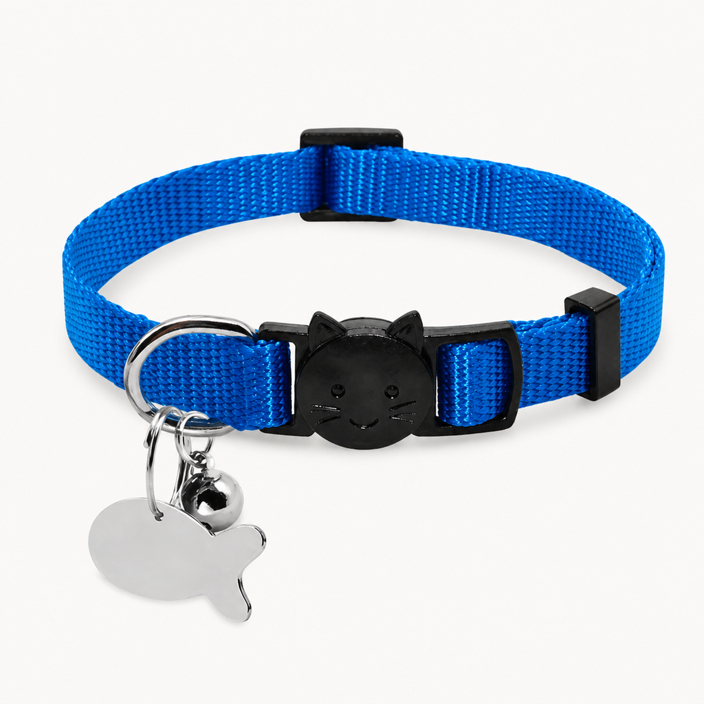 Collier de sécurité bleu personnalisable pour chat avec clochette