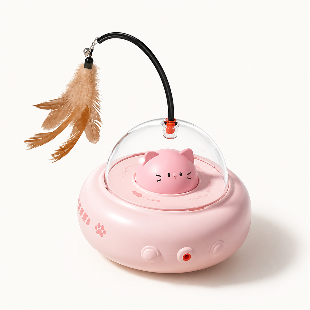 Jouet interactif UFO rose avec plume pour chat